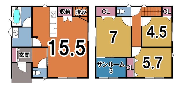 【間取り】
3LDK+サンルームの
人気の間取り♪