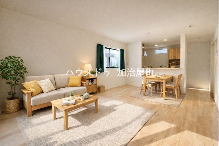 【リビング】
実際のリビングの写真にAIで家具を設置したイメージ画像となります。