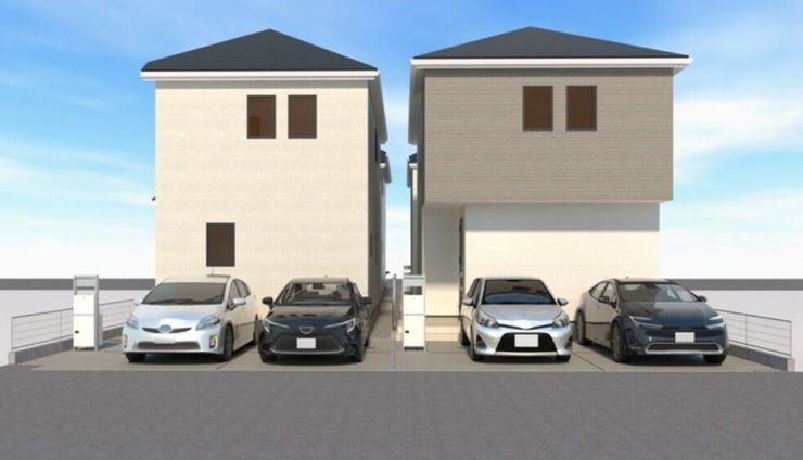 【外観】
1号棟(右)・2号棟(左):外観全体パース
建築中は同メーカーの完成物件と合わせてご案内させていただきます♪
お気軽にお問合せください♪