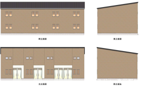 ８部屋のプランとなっております。建築費用は概算でおよそ7,000万円、外構（ゴミ庫、舗装、白線引き）で300万円程となります。