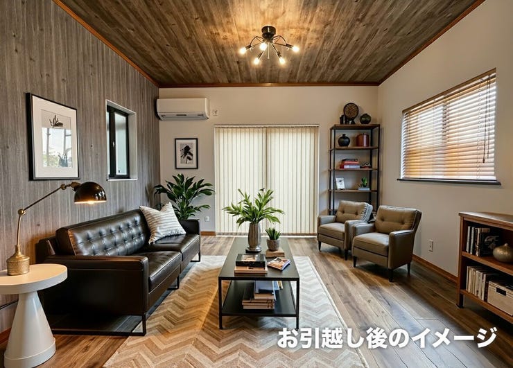 お引越し後の家具イメージ、インダストリアルな空間は大人のかっこよさを演出します。