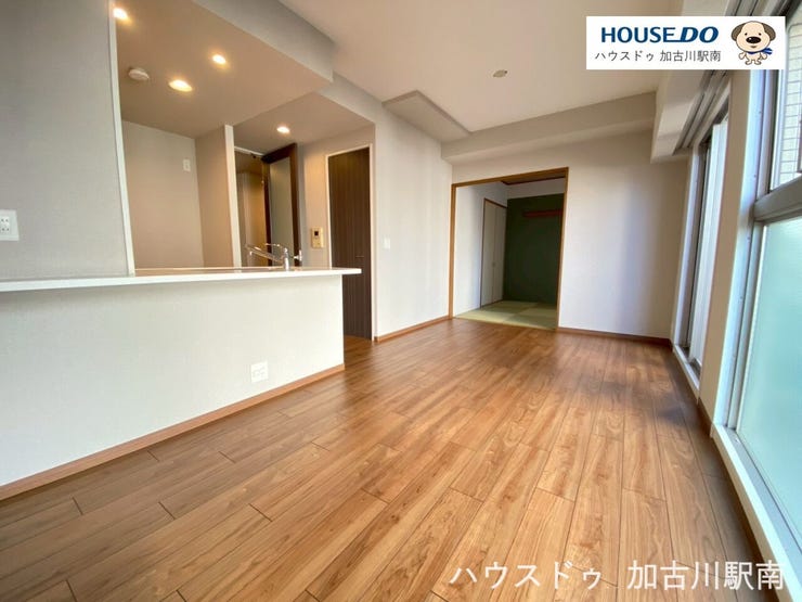 広々とした空間で、ソファやダイニングセットもゆったり配置可能です。テレビ・収納・観葉植物など、インテリアの自由度も高い設計となっています♪