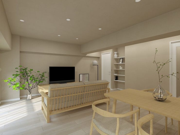 【リビング】
【内観パース/リビング】光が優しく差し込む明るいリビング♪最高の家族団らんのお時間をお過ごしいただけます♪ひろびろとしたLDKで、ソファや4人掛けテーブルを置いても使いやすい配置です。