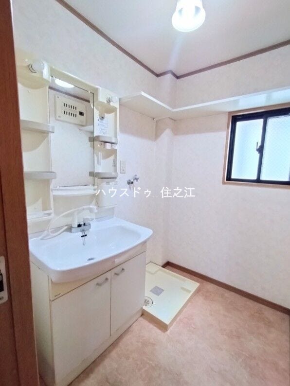 たっぷりの収納を設けたシャワー付です