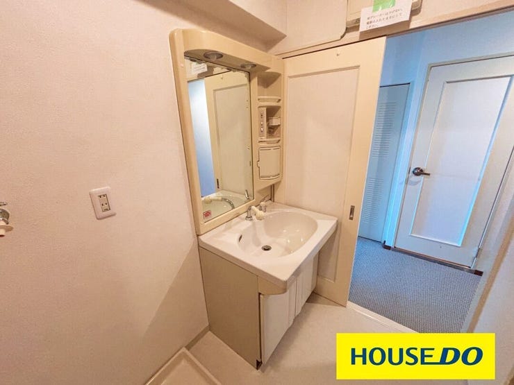 鏡も大きく、洗顔用品、化粧品などをまとめて収納できます。