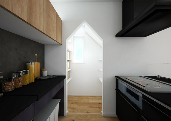 広いカップボードとキッチンパントリーが便利!
オシャレさも◎