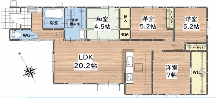 【間取り】
〈人気の平屋〉
世代にかかわらず長く住み続けられる点が人気の平屋です♪
〈収納豊富〉
WIC+シューズボックス+リビング収納+押入+クローゼット2ヶ所