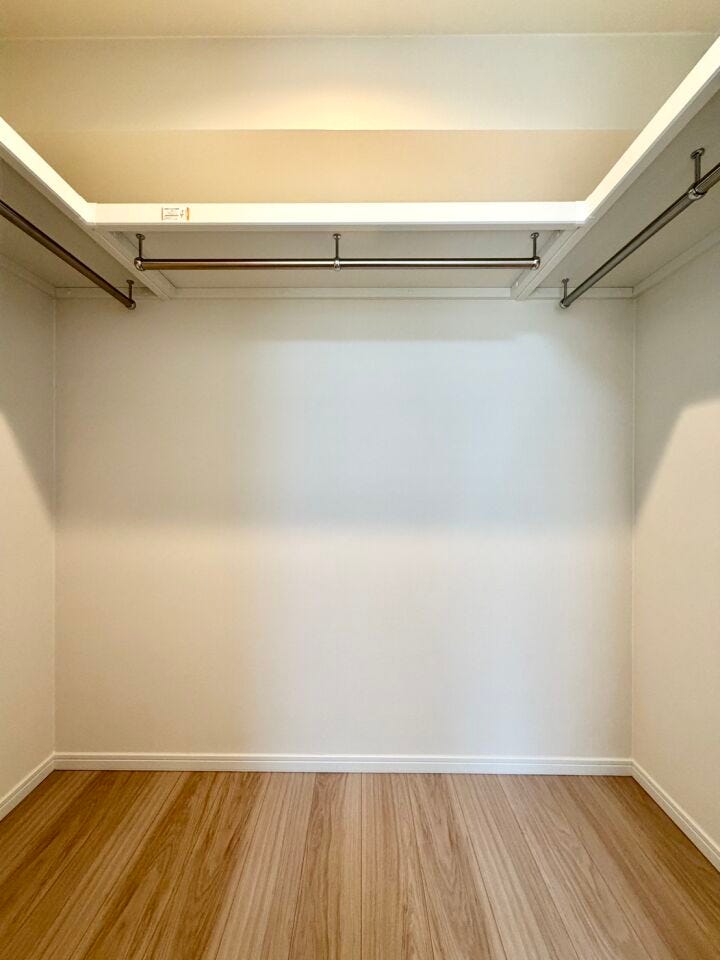 ハンガーパイプや棚が設置されていますので、衣類はもちろん帽子・バッグなどの小物も収納することができます。