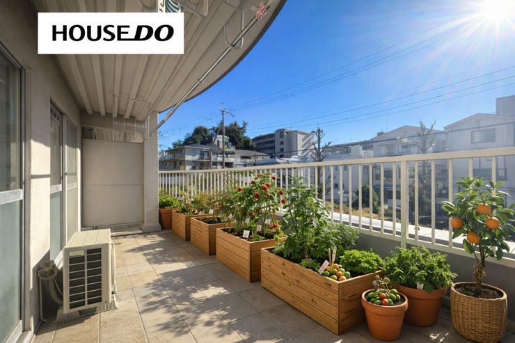 植栽スペースがあり、ガーデニングや季節感を楽しめます♪
※AIで家庭菜園を想定したバルコニーのイメージ図です