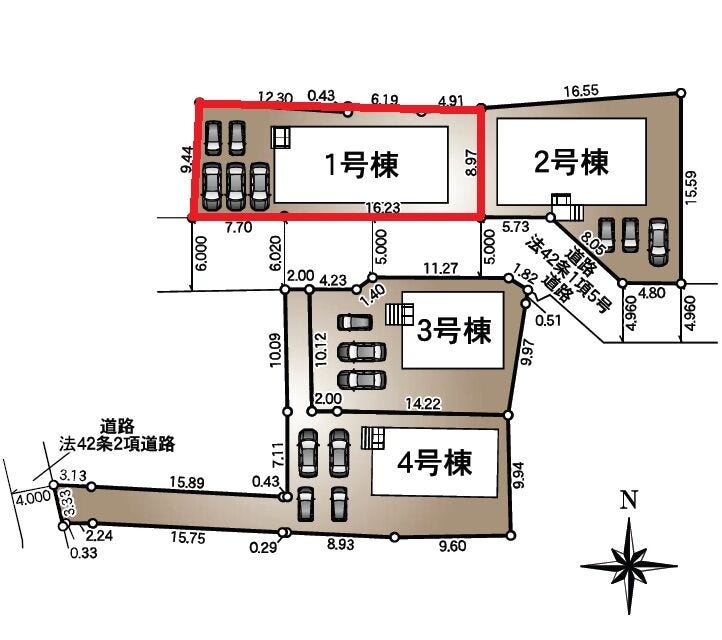 【全体区画図】
5台駐車可能です。