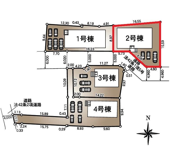 【全体区画図】
並列で3台駐車可能です。