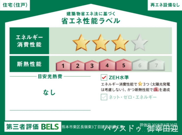 ■省エネ性能ラベル■BELSとは、建築物省エネルギー性能表示制度の略称です。これは建築物の省エネ性能を評価・認証する第三者機関による制度です。