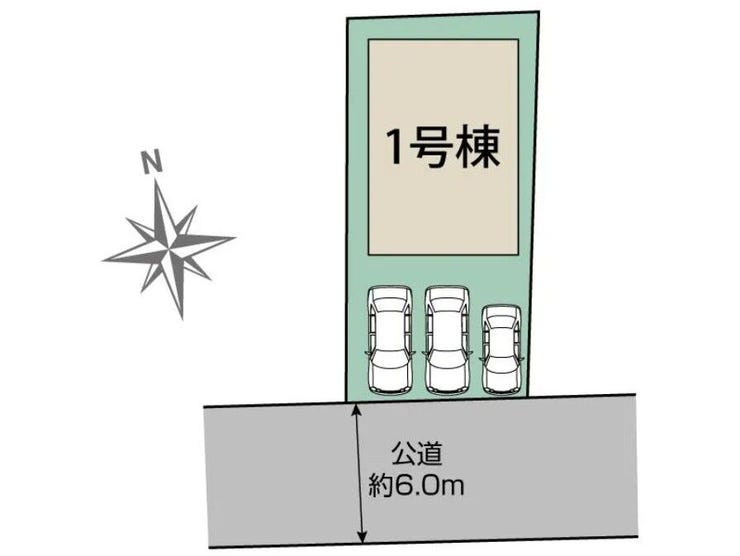 車種にもよりますが、駐車3台可能です。前面道路も広々としており、駐車がしやすそうです。