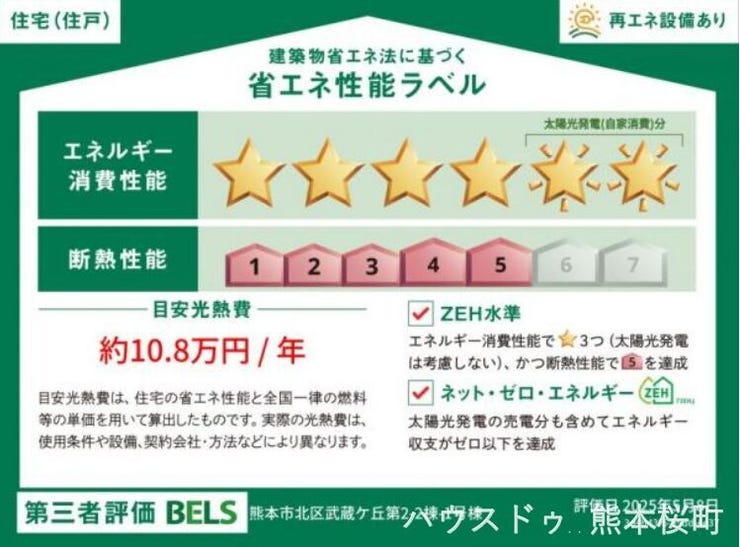 ■□■省エネ性能ラベル■□■
BELSとは、建築物省エネルギー性能表示制度の略称です。これは建築物の省エネ性能を評価・認証する第三者機関による制度です。