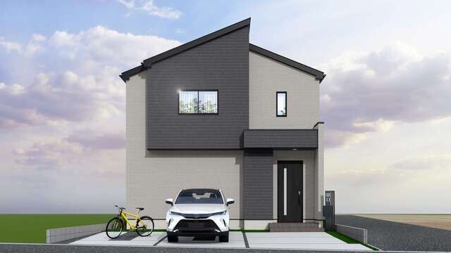 【外観パース】
【外観イメージパース】外観はお家の顔です。シンプルでおしゃれな外観は、長い目で見ても飽きが来ず、毎日の帰りが楽しみになってきます。このような立派なお家に帰れることが誇らしくなること、間違いなしです!