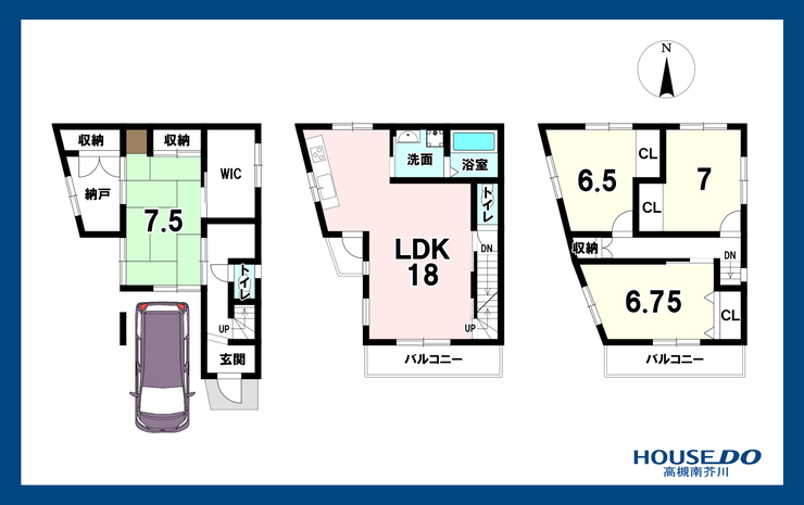 【間取り】
18帖の広々LDKが魅力。家族が自然と集まる開放感のあるリビング空間
全居室6帖以上+収納充実(WIC・納戸・各室CL)で荷物が多くても安心です
1階居室は来客や2世帯用などにお使いいただけます
