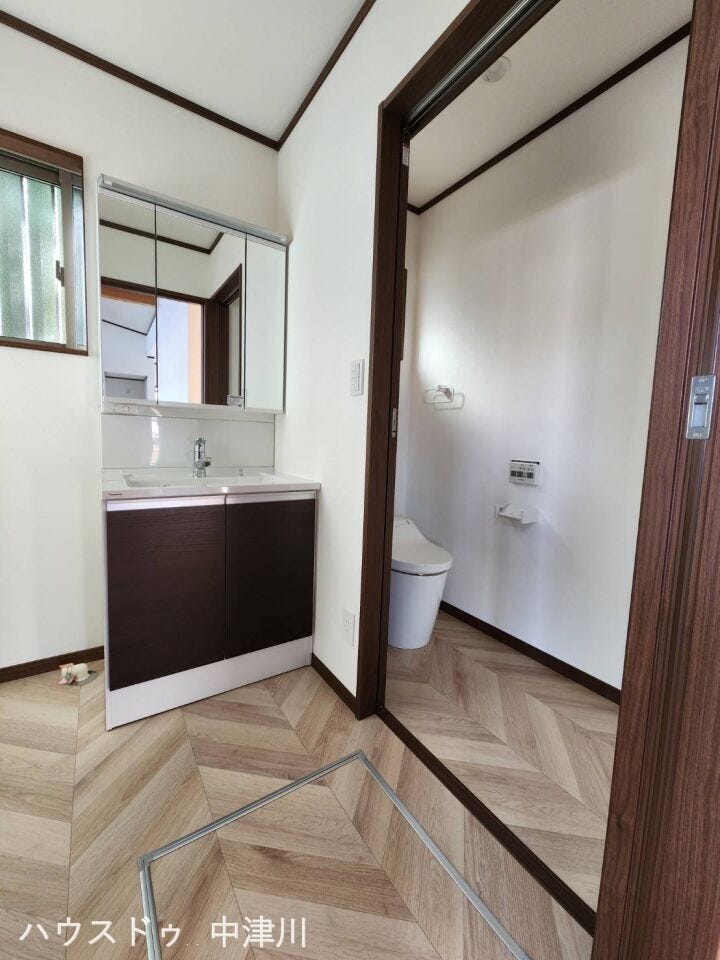 独立した三面鏡にもなるシャワー付洗面台