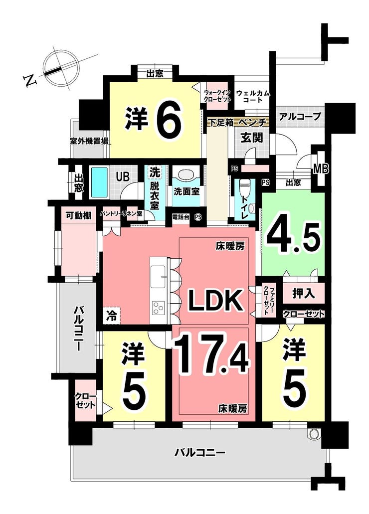 【間取り】
床暖房♪角部屋♪門司区浜町リヴィエール門司港ベイブリッジ◎ウェルカムコート◎全室収納◎最寄り13分