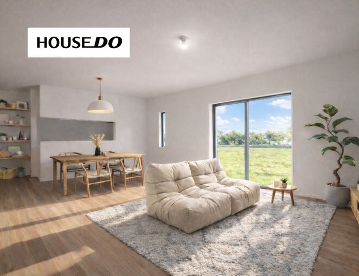 【リビング】
南からの明るい光が差し込むリビング。家族が自然に集まりそうです♪※AIでインテリアを配置したイメージ図です