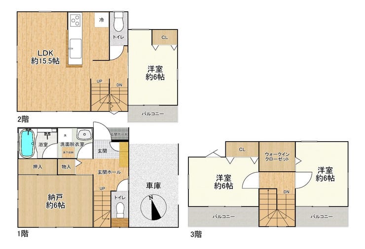 【間取り】
◇ご家族に嬉しい3LDK+納戸+WICの間取り!
→各居室約6帖以上を確保♪
→2階東側洋室にはウォークインクローゼットつき♪
→カウンターキッチンでご家族との団欒を楽しみながら調理可能!