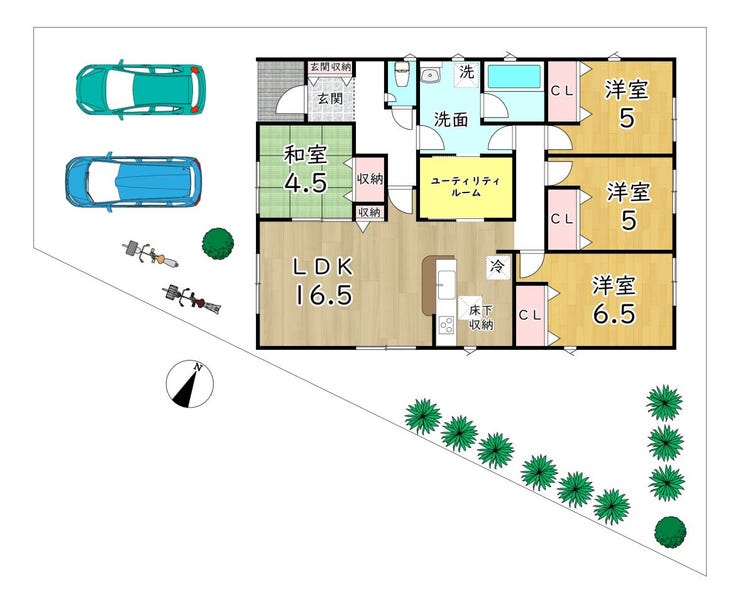 ※図面中の車・植栽等はイメージです。販売価格には含まれません。