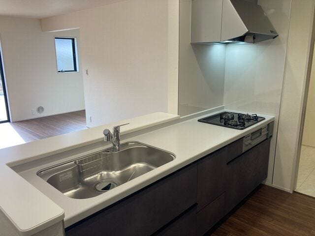 機能面や使いやすさを備えたシステムキッチンで原水・シャワー・浄水をひとつの水栓でスムーズに切り替えられ、とても便利な浄水器がついています(同社施工例)