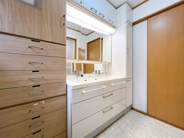 収納スペースがたくさんある洗面台です。