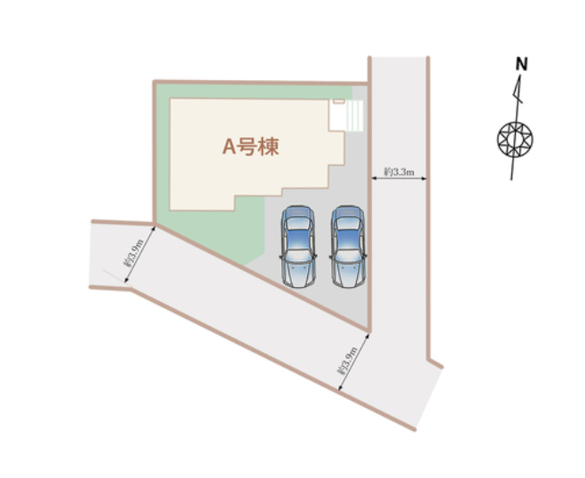 南東角地の限定1棟
駐車並列2台可能