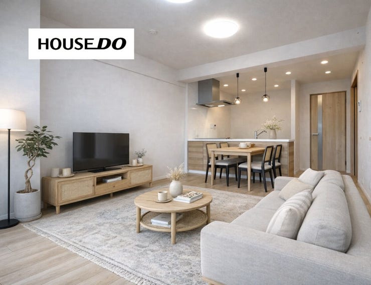 【リビング】
開放感たっぷりのLDKで家具配置も自由自在♪
※AIでインテリアを配置したイメージ図です