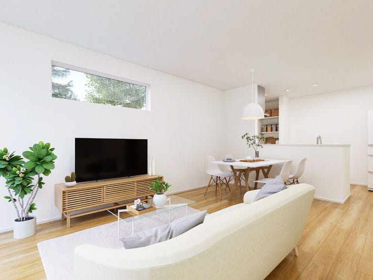 キッチンと横並びに水回りを集約し、家事の動線をスムーズに。料理や身支度の流れが自然につながるから、忙しい時間帯も落ち着いて過ごせます。