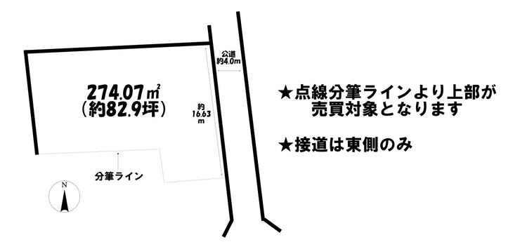 点線部分より上部が売買対象地となります。