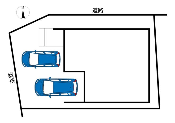 陽当たりに恵まれた開放的な角地!並列2台駐車可能で、1台分は雨風から車を守るビルトインガレージです。北側道路はセットバック済みで将来も安心。機能的な配置で車の出し入れもスムーズなゆとりの区画です。