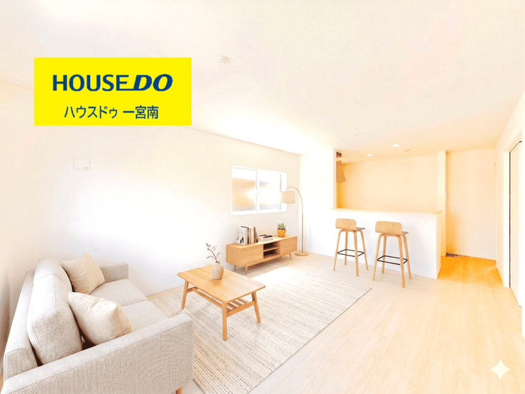 【リビング】
※本画像はAIによるCGで作成されており、家具や家電はイメージです。
縦長のLDKはどこにいてもLDK全体が見渡しやすく、ぱっと見て室内の様子が把握できます。