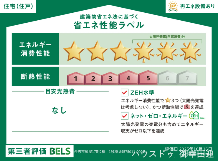 ■省エネ性能ラベル■BELSとは、建築物省エネルギー性能表示制度の略称です。これは建築物の省エネ性能を評価・認証する第三者機関による制度です。