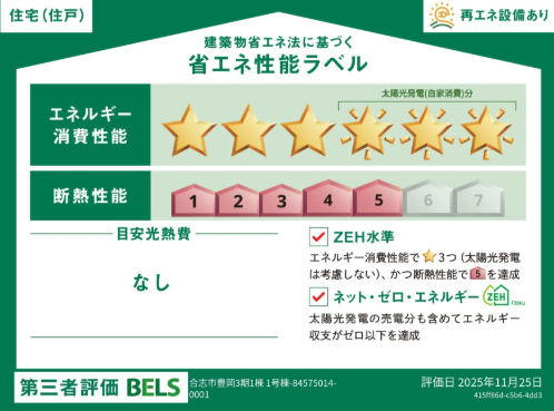 ■省エネ性能ラベル■BELSとは、建築物省エネルギー性能表示制度の略称です。これは建築物の省エネ性能を評価・認証する第三者機関による制度です。