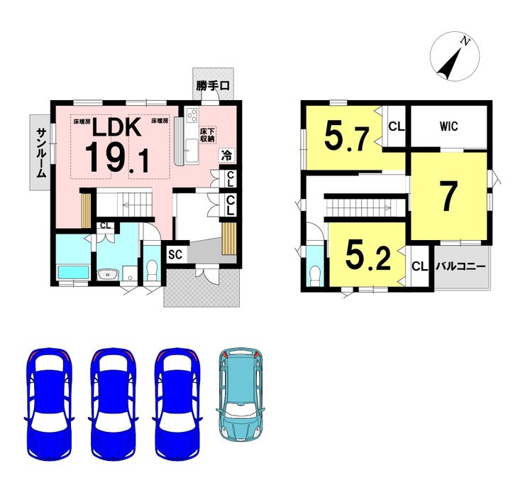 【間取り】
3LDKの間取り
駐車4台可能