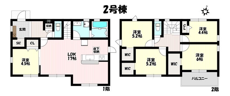 【間取り】
5LDK♪水廻りが近くて家事動線スムーズ♪ご家族が自然と顔を合わせられるリビング階段!客間にもなるLDK併設洋室あり♪