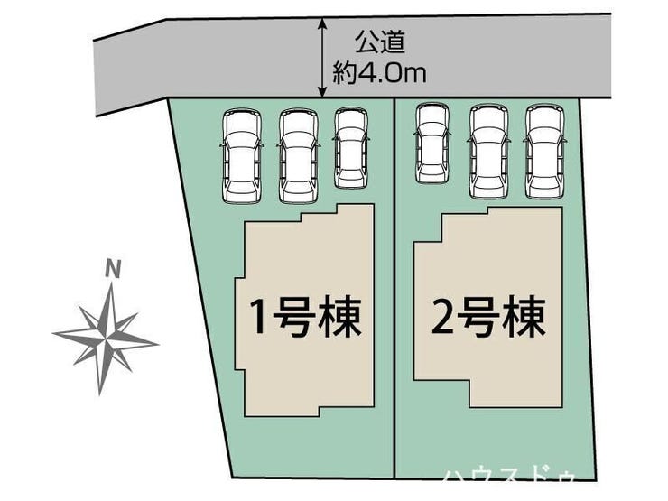 ■□■区画図■□■
2号棟
土地面積:189.03㎡(57.18坪)
建物面積:119.29㎡(36.08坪)
※インナーバルコニー部分(9.58㎡)含む