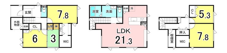 【間取り】
ウォークインクローゼットを2カ所備えた、収納力が魅力の住まい♪
