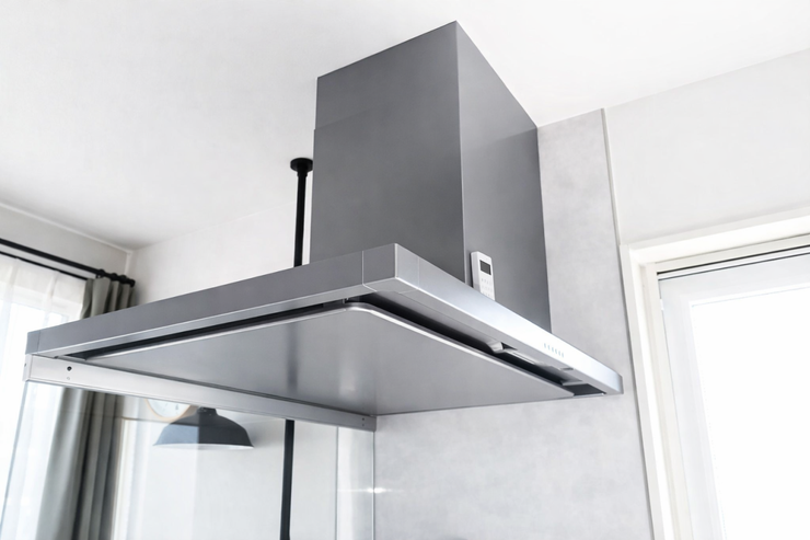キッチン全体のデザインと調和するスマートな換気扇。
生活感を抑えた、美しい空間を演出します。