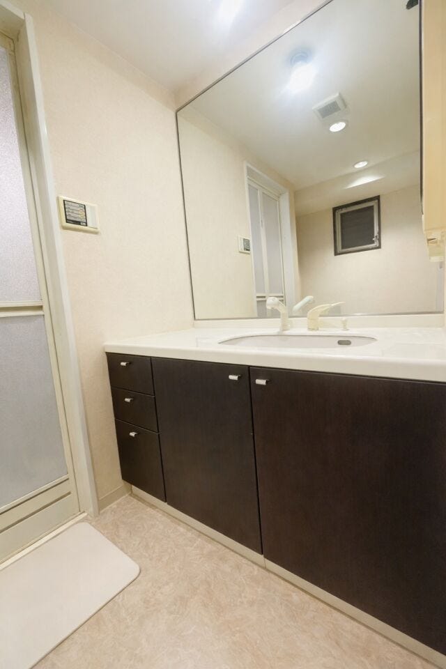 収納が豊富で、広々とした洗面台
※AIによる家具消し修正済み