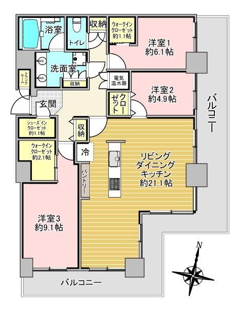 【間取り】
3LDK
専有面積 104.50㎡
バルコニー面積 31.50㎡