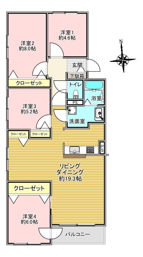 【間取り】
4LDK
専有面積 96.77㎡
バルコニー面積 5.98㎡