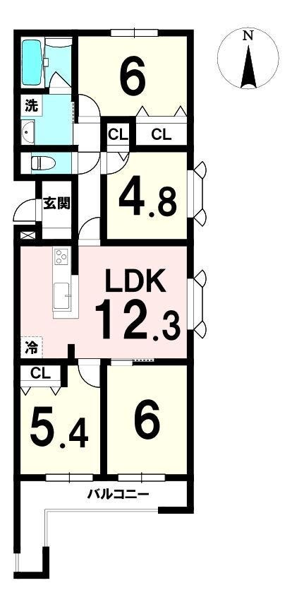 【間取り】
4つの洋室で子ども部屋も在宅ワークも両立
全室に光が入る南東角の明るい住まい
LDK12.3帖が中心になるメリハリのある間取り♪