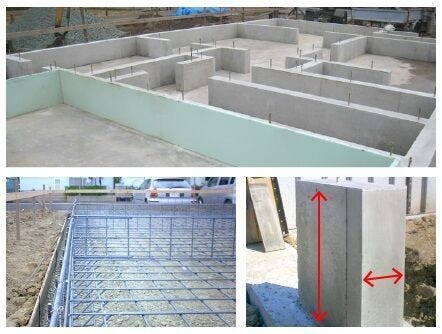 【point2】~強い躯体 ベタ基礎~床面と立ち上がり部分が一体となる強固なベタ基礎工法。鉄筋はあらかじめ工場でつくることで現場加工による精度のバラツキもなくしています。