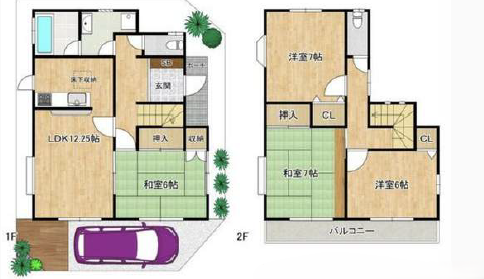 【間取り】
【Floor Plan】
1号棟 4LDK+カースペース1台
※図面と完成時に相違がある場合は現況優先とします。