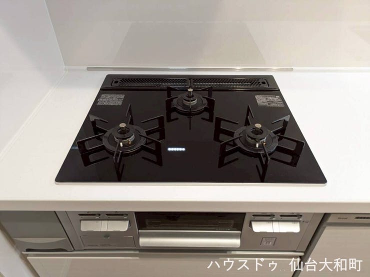 グリル付き三口ガスコンロ