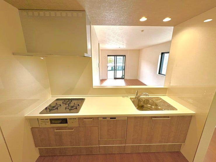 キッチン:食器類などの後片付けをサポートしてくれる食器洗い乾燥機付き。家事時短を短縮できるとともに、手洗いに比べ節水が可能になります!