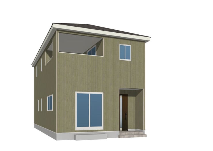 【外観】
落ちついた色合いと街並みに馴染むデザインが魅力の2階建て住宅。
※外観パースはイメージです