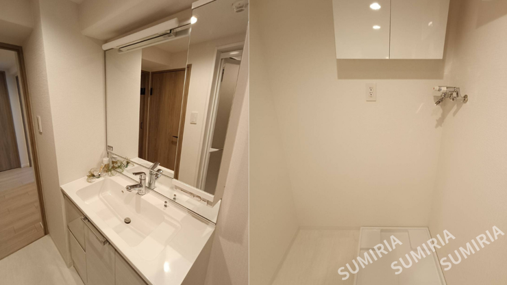 ゆとりある広さで快適な水回り
3LDK相当の間取りに合わせたスペースで、朝の身支度や家事もスムーズに行える設計。